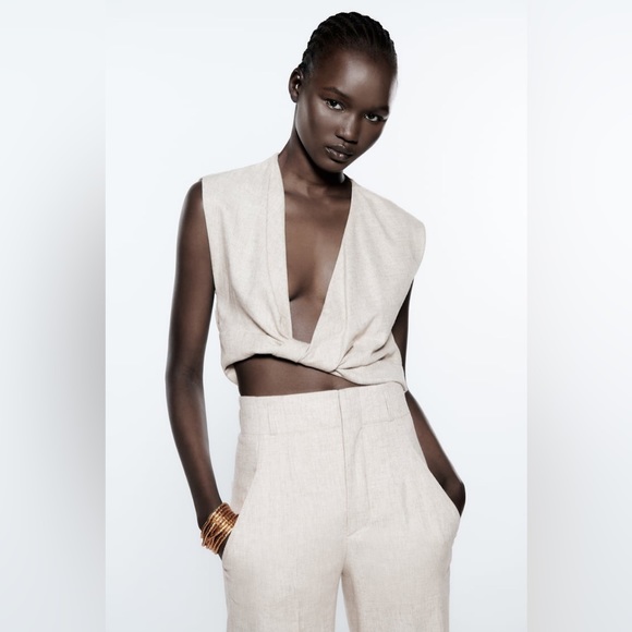 ZARA 2-Piece Beige Linen Coord Matching Outfit Set - Picture 2 of 16